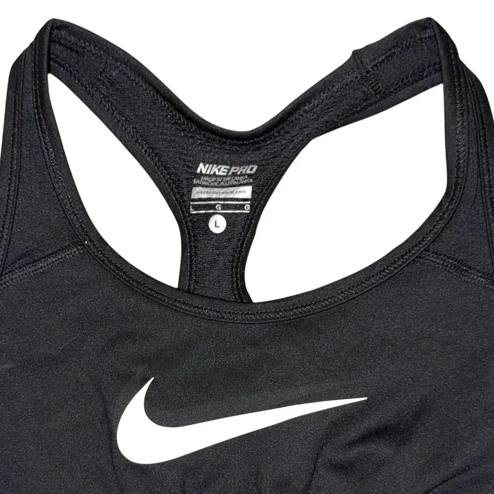 Nike Pro Swoosh Dri Fit Girl’s sz L Black lined front mesh racerback Sports Bra